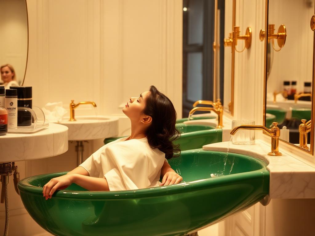 Relaxing hair wash at the salon backwash station